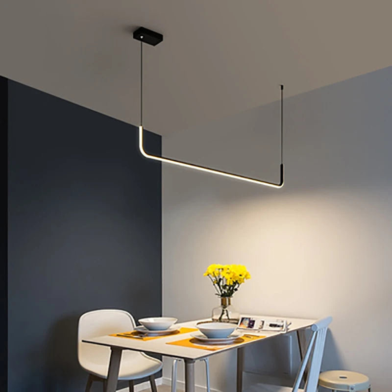 Gold LED Strip Chandelier — Adjustable Height Ceiling Pendant Light