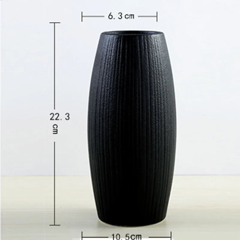 Modern Black Ceramic Vase — Retro European Handmade Home Decor