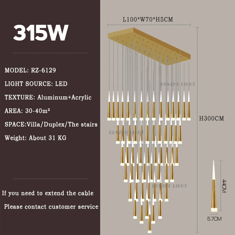 Meteor Shower Staircase Chandelier — Grand Villa Ceiling Light