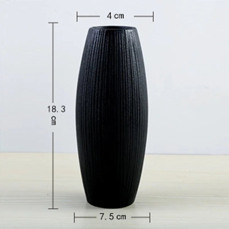 Modern Black Ceramic Vase — Retro European Handmade Home Decor