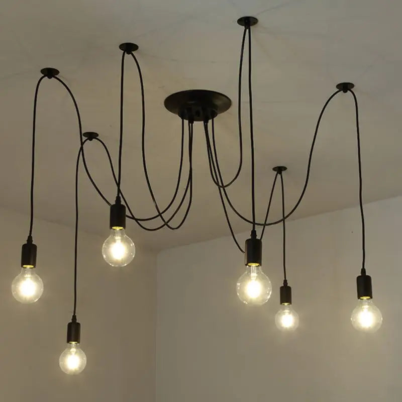 Vintage Spider Chandelier — Industrial Loft Pendant Light for Edison Bulbs