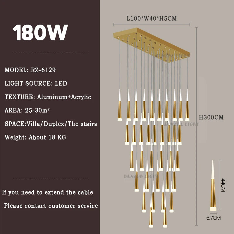 Meteor Shower Staircase Chandelier — Grand Villa Ceiling Light