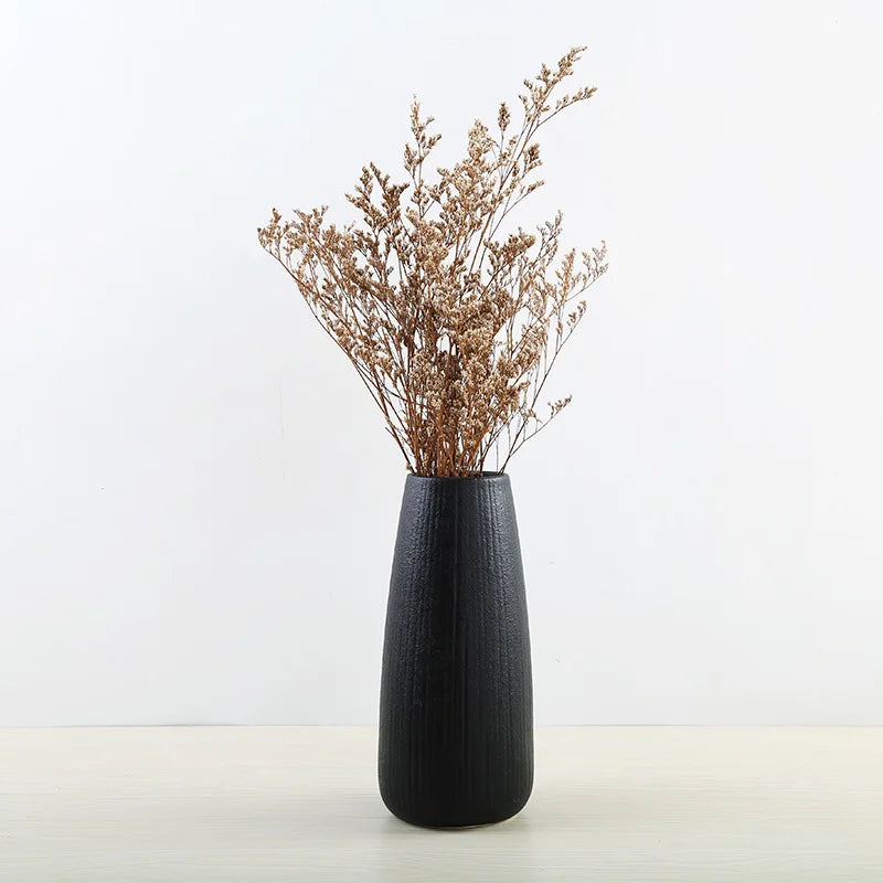 Modern Black Ceramic Vase — Retro European Handmade Home Decor