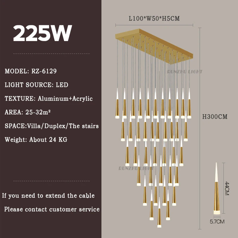 Meteor Shower Staircase Chandelier — Grand Villa Ceiling Light