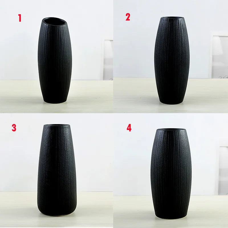 Modern Black Ceramic Vase — Retro European Handmade Home Decor