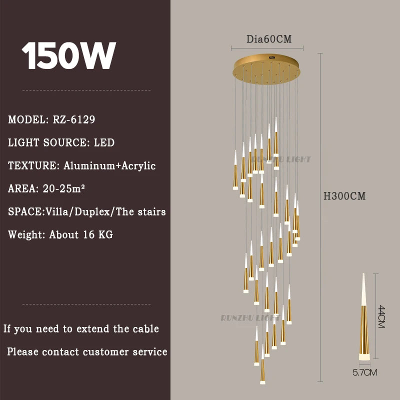 Meteor Shower Staircase Chandelier — Grand Villa Ceiling Light