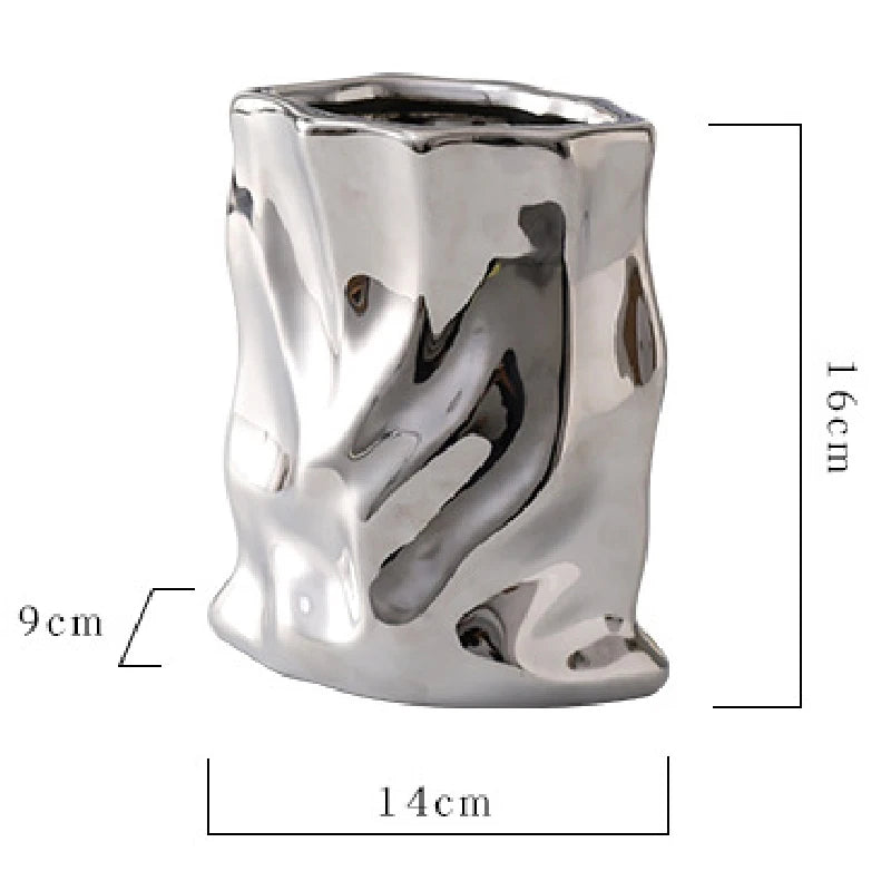 Nordic Irregular Electroplated Ceramic Vase — Modern Sculptural Accent