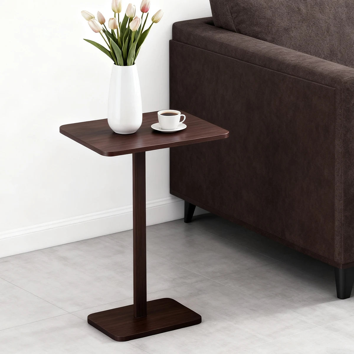 C-Shaped Bamboo End Table — Lightweight Sofa Snack & TV Tray