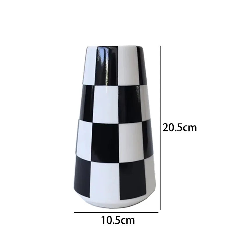Black & White Checkered Ceramic Vase — Minimalist Statement Piece
