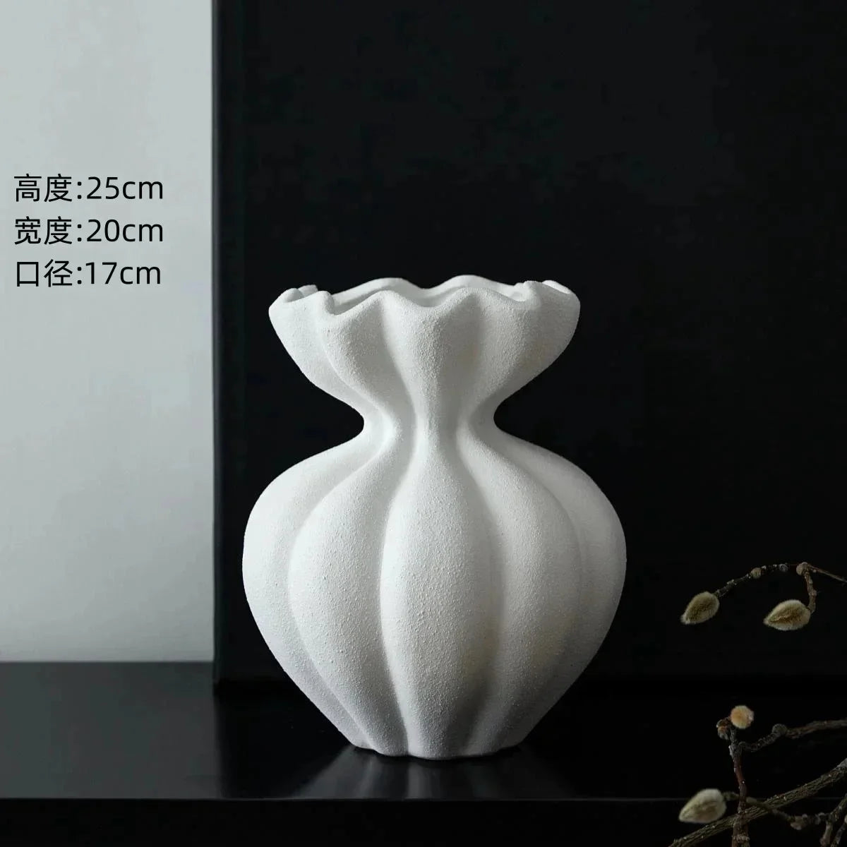 French Minimalist Ceramic Vase — Floral Vessel & Table Centerpiece