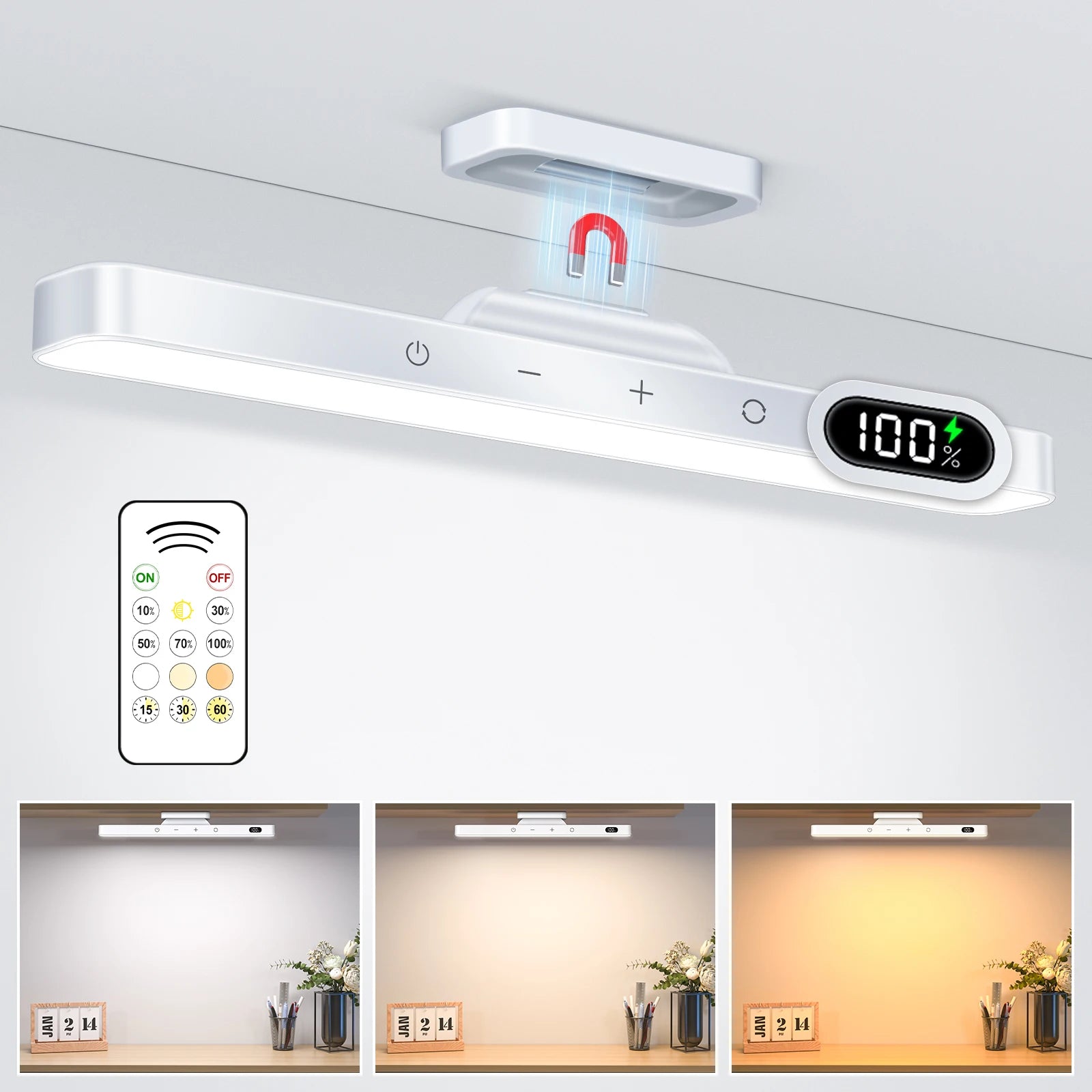 Dimmable Rechargeable Makeup Light — 3-Color Magnetic Cabinet Lamp