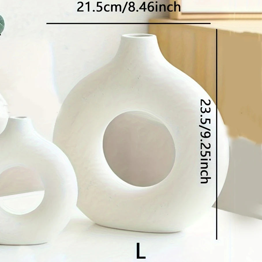 Ceramic Donut Vase — Round Boho Centerpiece for Dried Florals