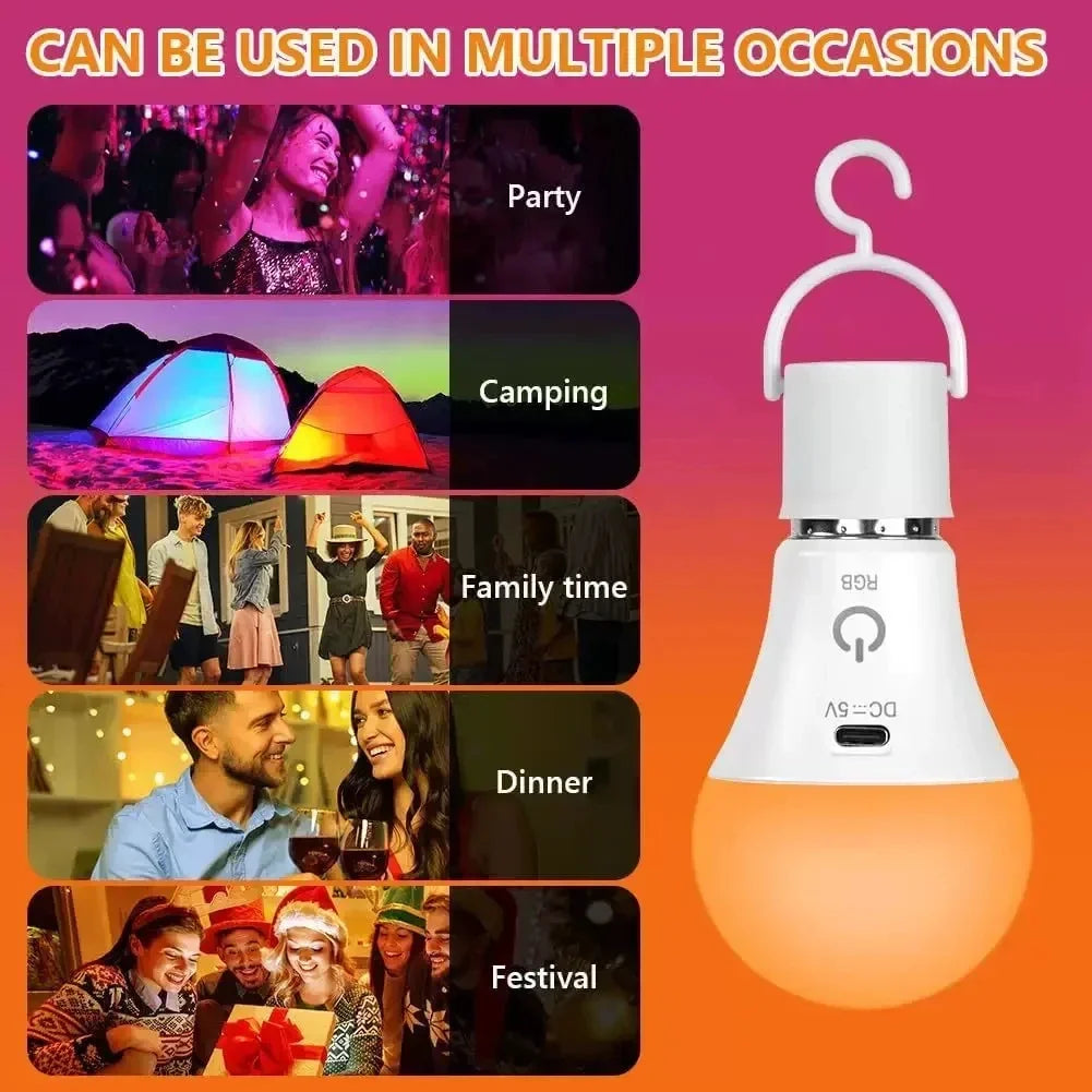 Rechargeable RGB Light Bulb — Remote Control Battery-Powered Smart Light