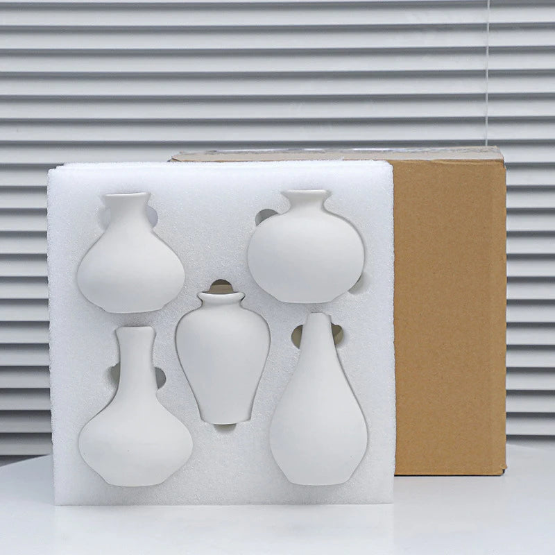 Matte Black Ceramic Vase Set (5-Piece) — Modern Minimalist Centerpieces