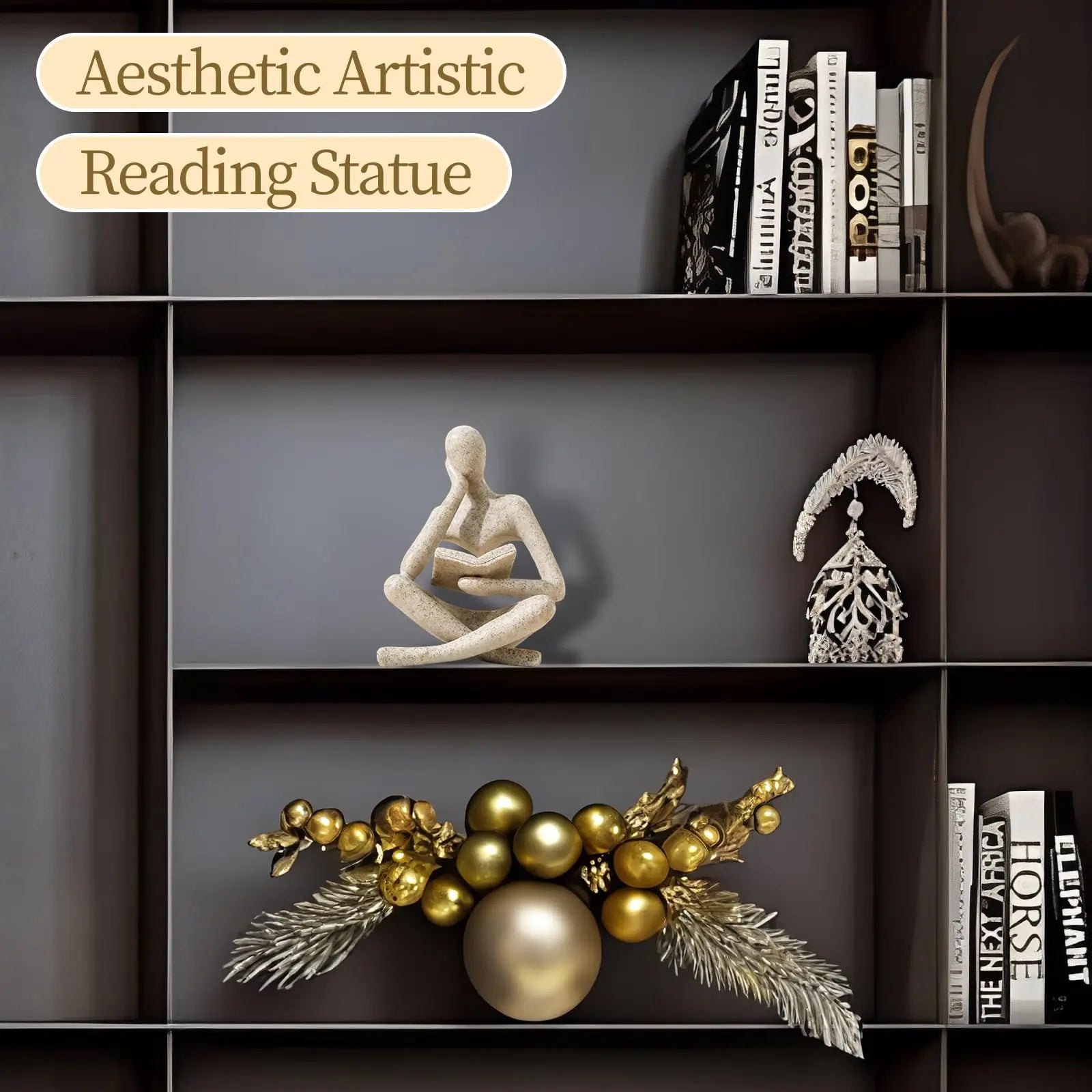 Abstract Thinker Statue — Reading Sculpture Bookshelf Decor