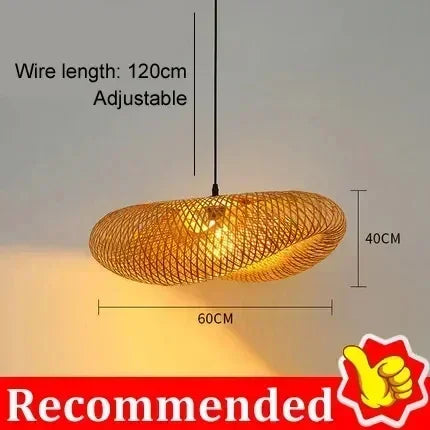 Handwoven Bamboo Pendant Light — Vintage Artisan Ceiling Fixture