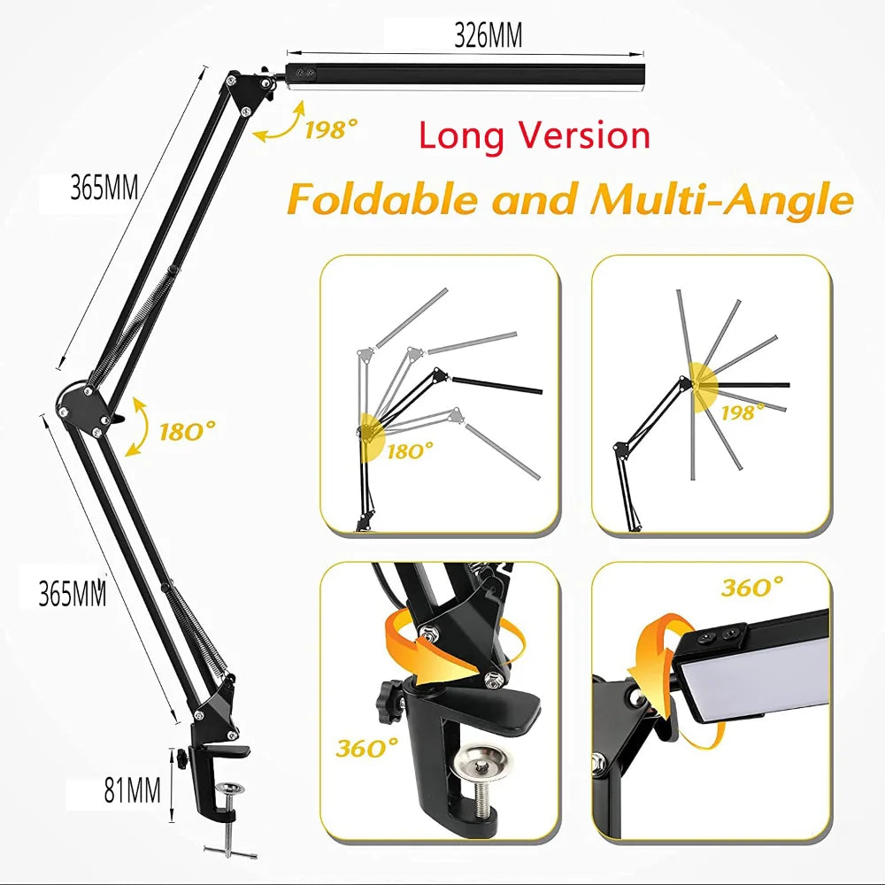 Swing-Arm LED Desk Lamp — 10-Brightness Eye-Care Clamp Light