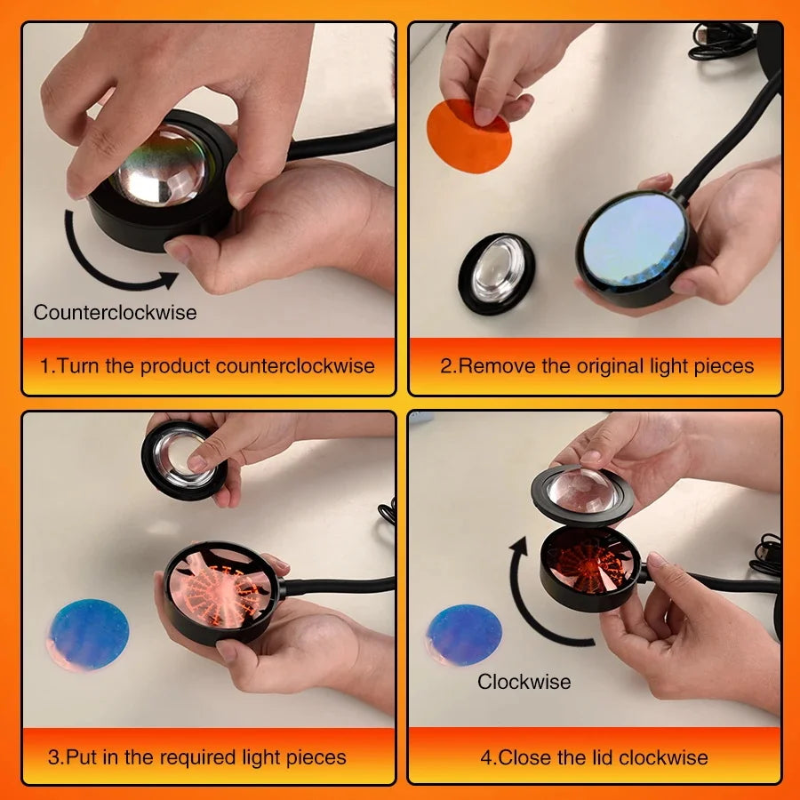 Sunset Projector Lamp — Rotating Mood Light for Photography & Decor