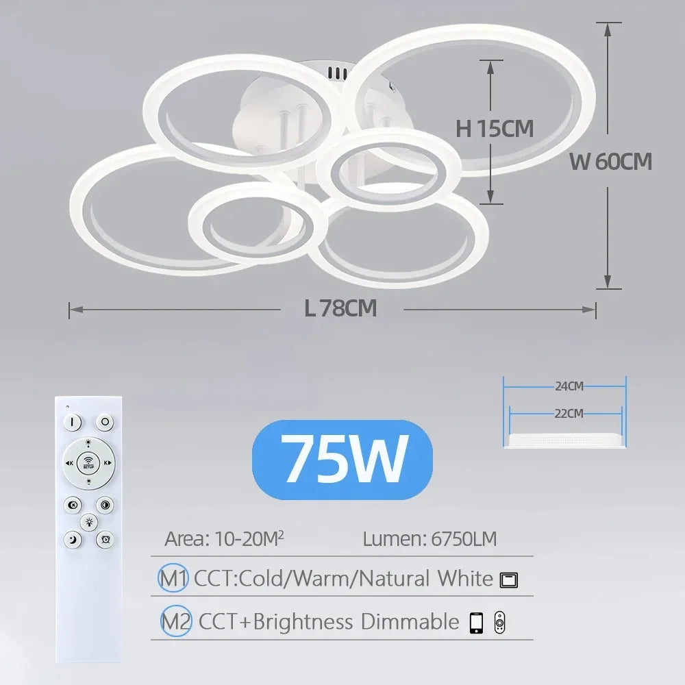 Smart Ring Ceiling Chandelier — App & Remote Controlled LED Light