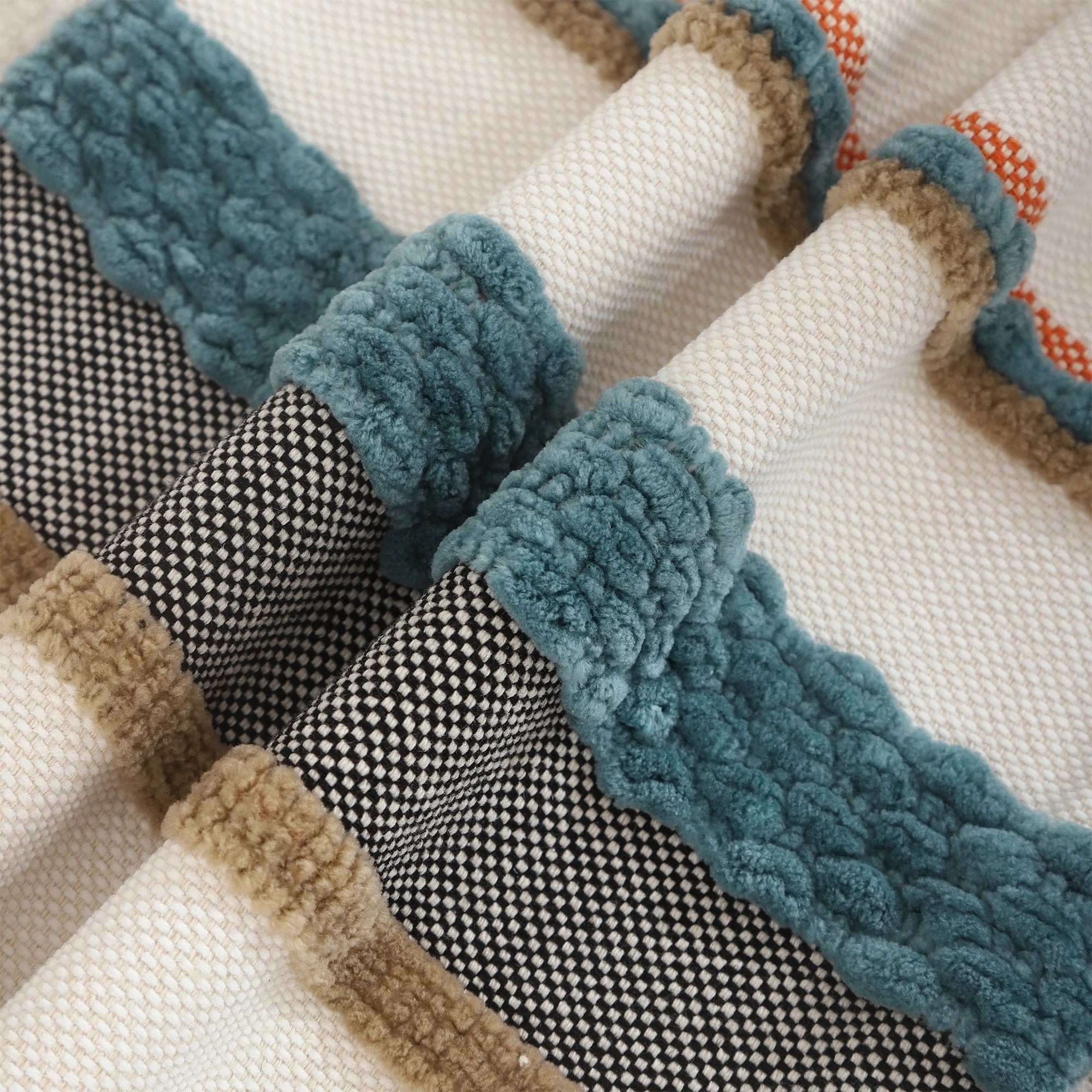 Boho Striped Chenille Pillow Cover — Plush Textured Square Cushion