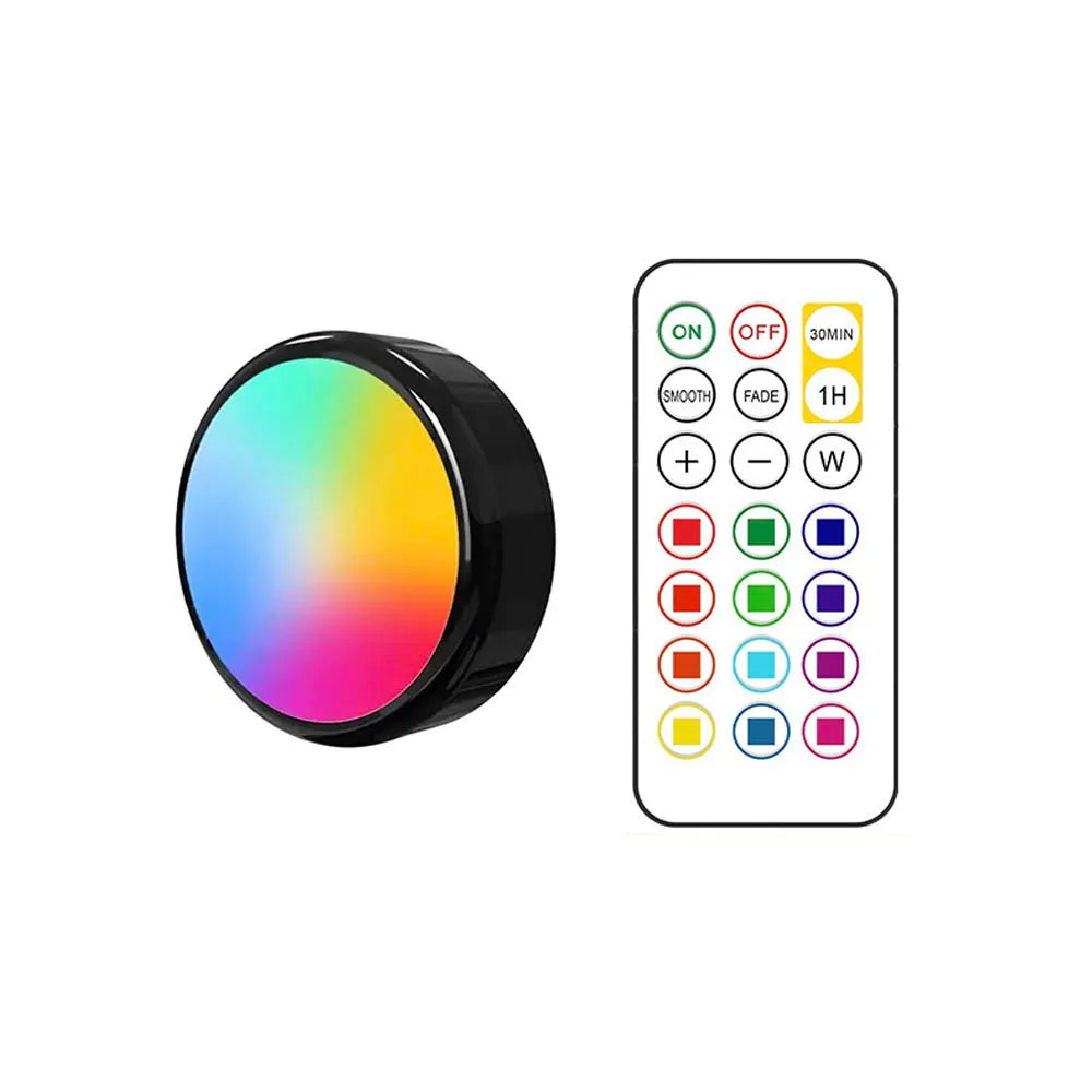 RGBW LED Puck Light Kit — 16-Color Remote Control Under Cabinet Light