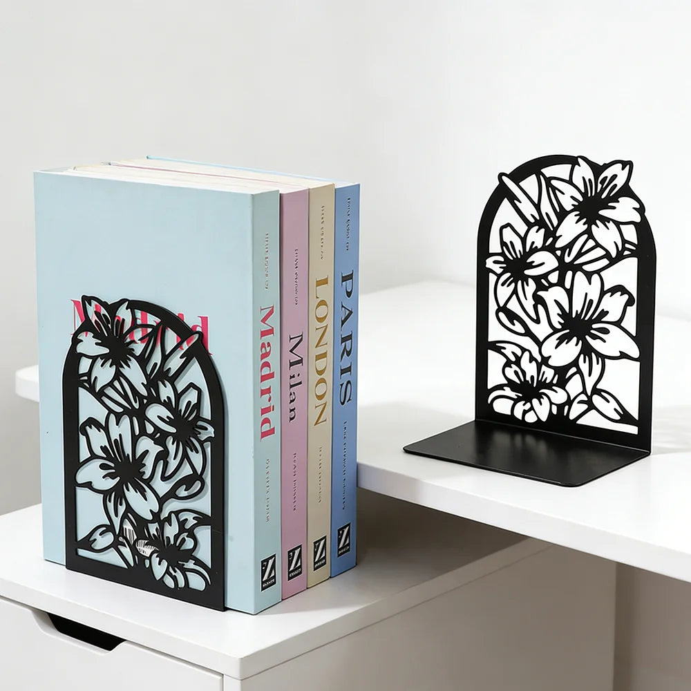 Metal Decorative Bookends — Heavy-Duty Shelf Organizer Set