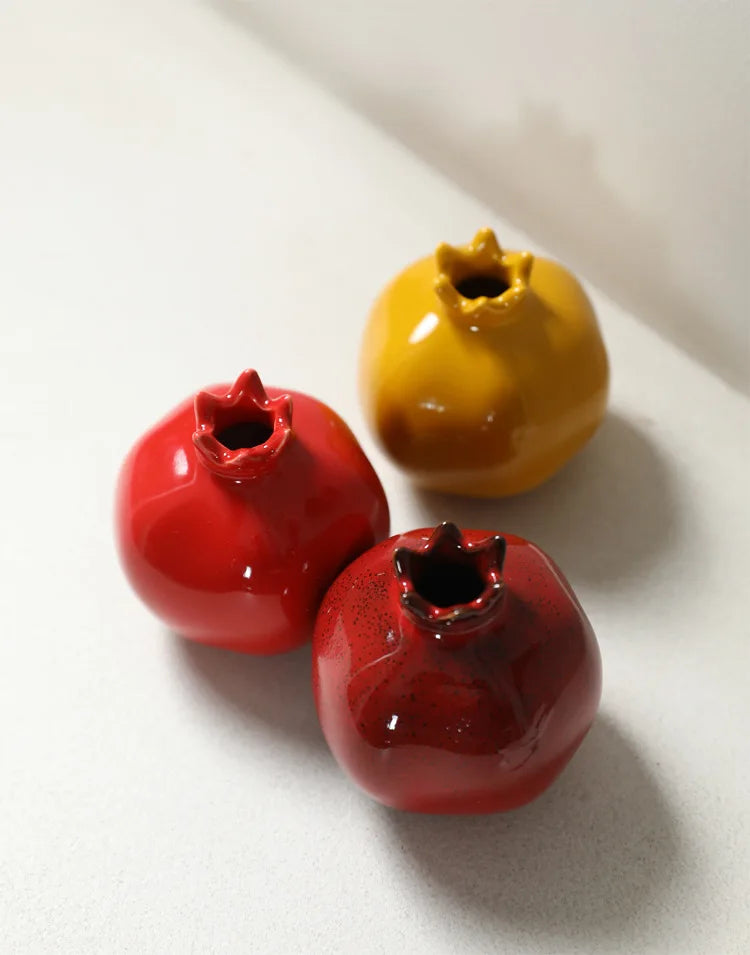Pomegranate Fruit-Shaped Ceramic Vase — Desktop Hydroponic Flower Pot
