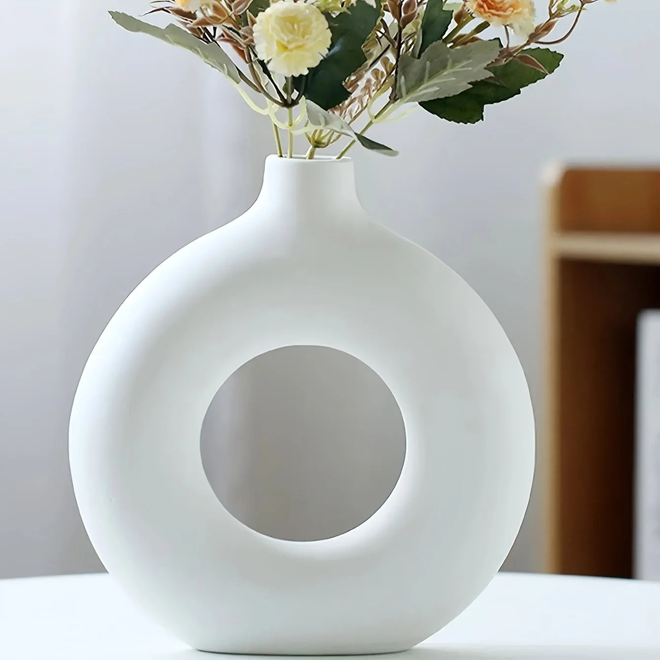 Ceramic Donut Vase — Round Boho Centerpiece for Dried Florals
