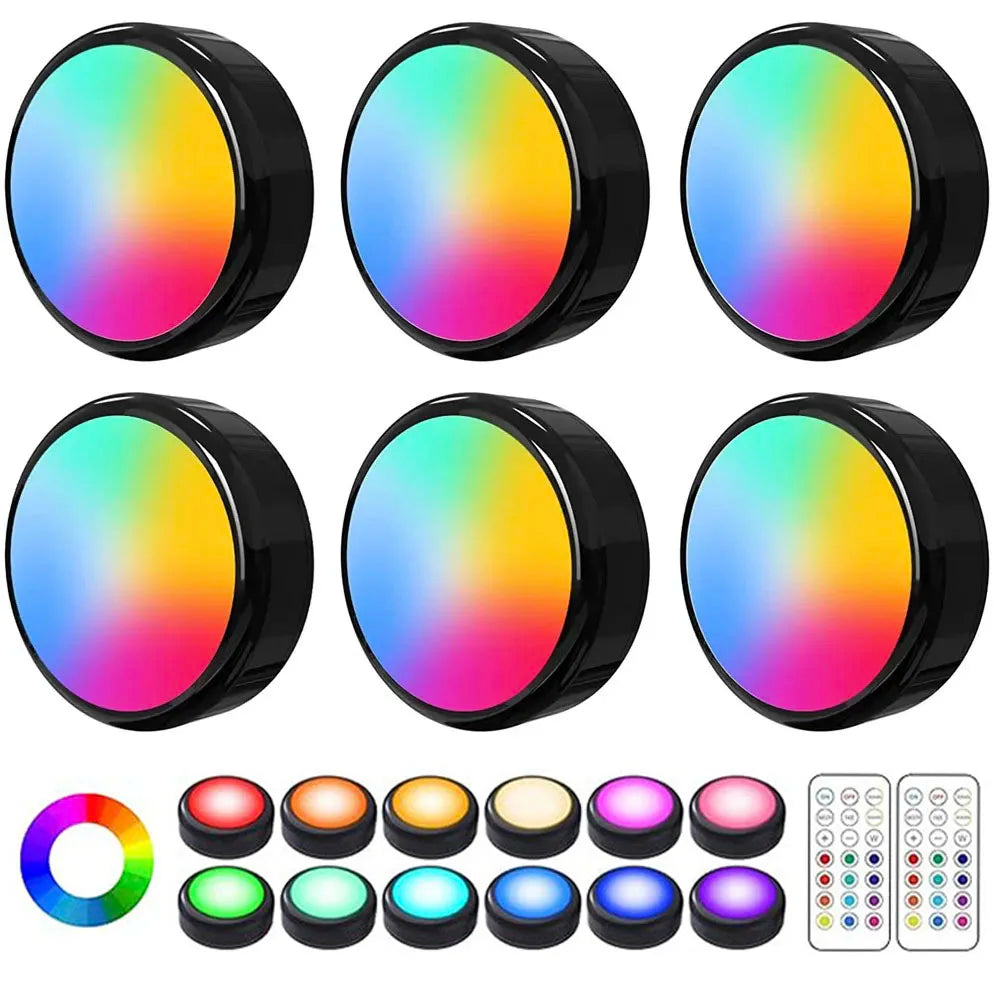 RGBW LED Puck Light Kit — 16-Color Remote Control Under Cabinet Light