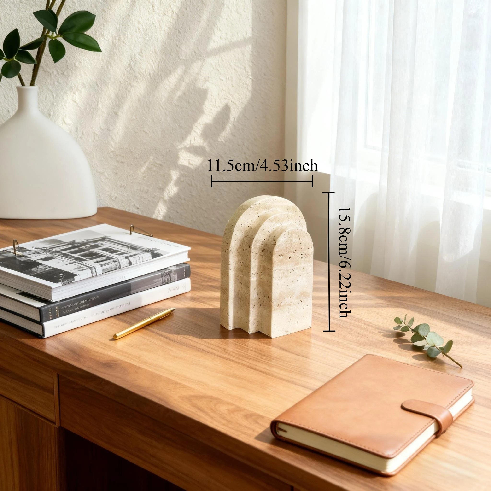 Travertine Natural Marble Bookend — Sculptural Stone Desk Accessory