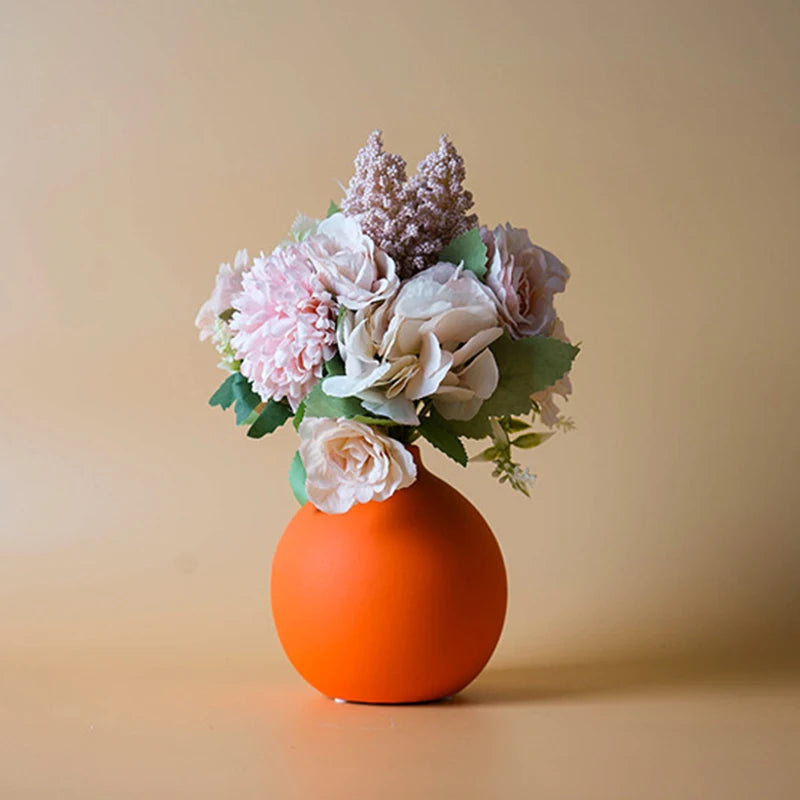 Nordic Solid-Color Ceramic Vase — Minimalist Bottleneck Flower Pot