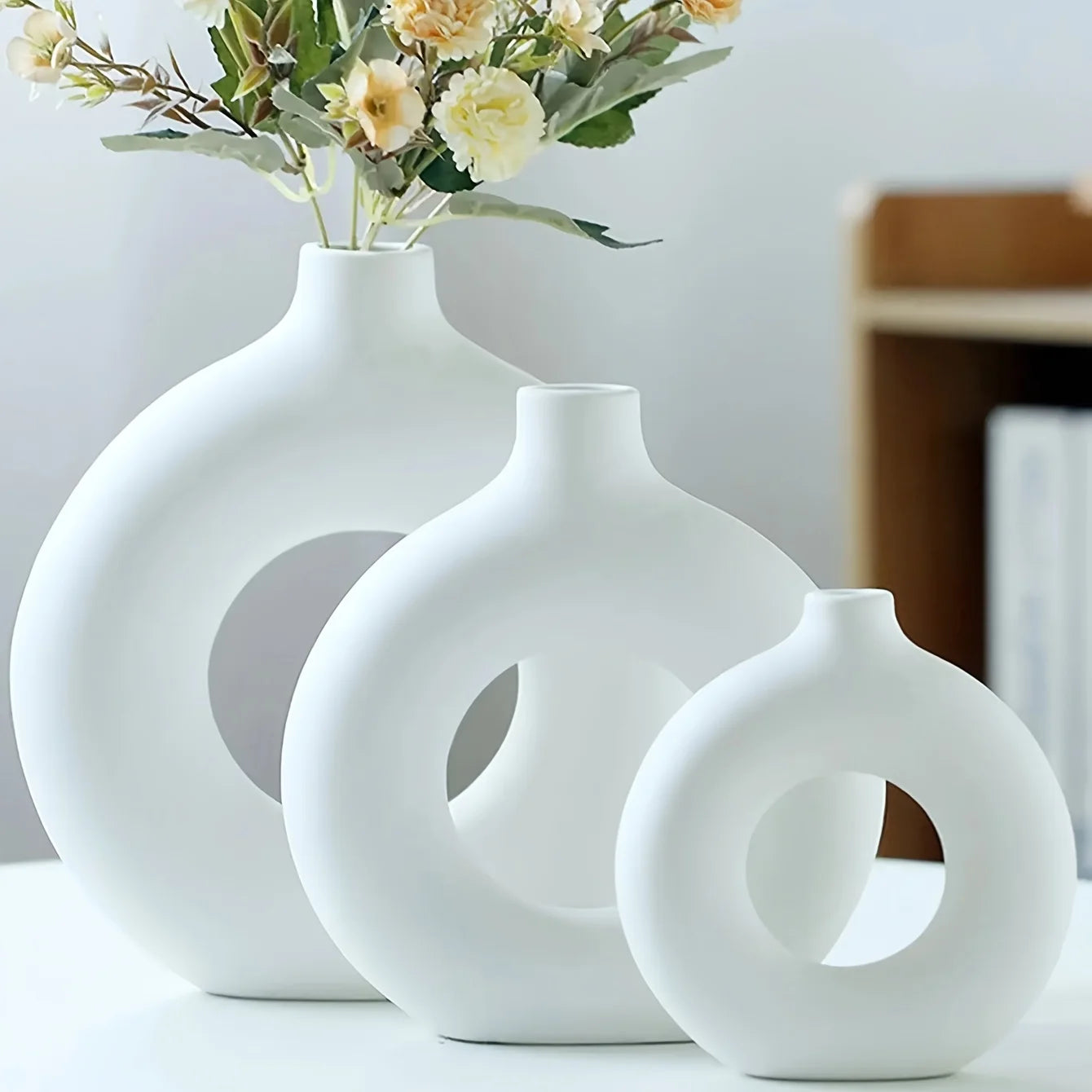 Ceramic Donut Vase — Round Boho Centerpiece for Dried Florals