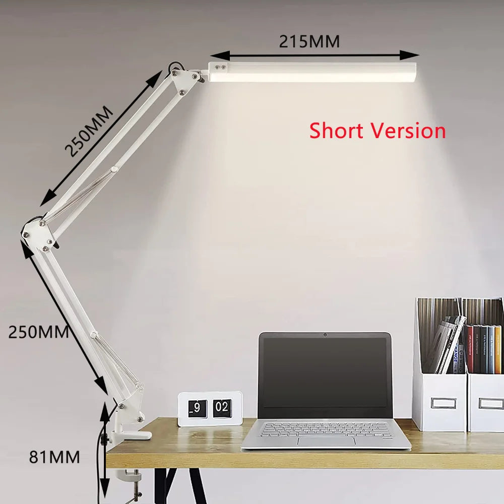 Swing-Arm LED Desk Lamp — 10-Brightness Eye-Care Clamp Light