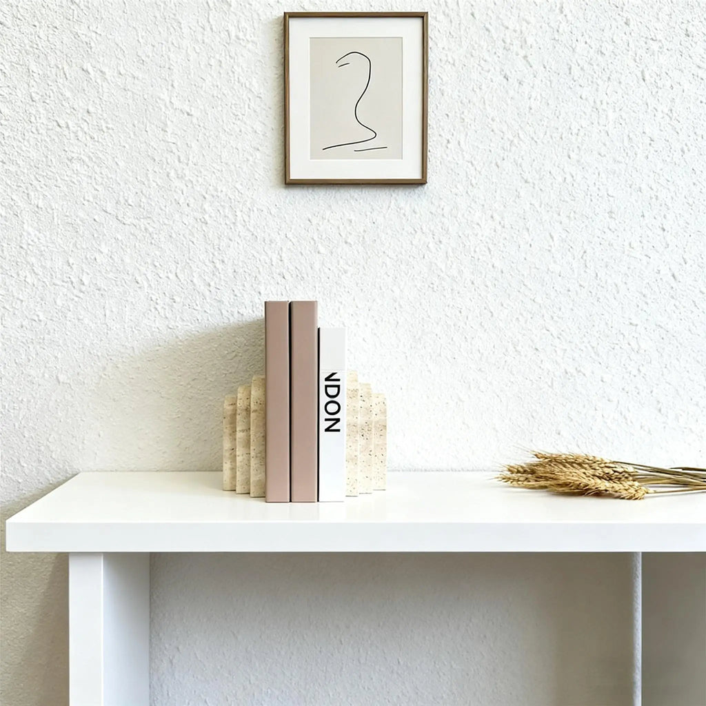 Travertine Natural Marble Bookend — Sculptural Stone Desk Accessory