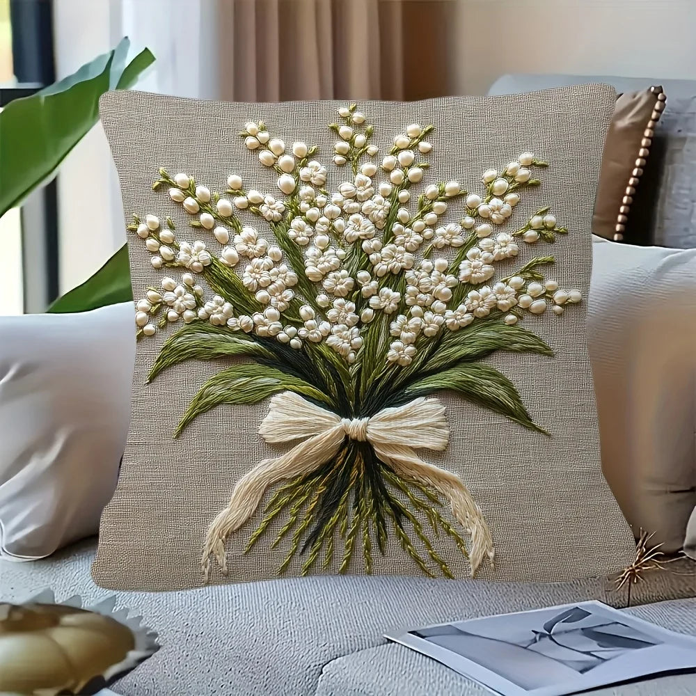 Vintage Lily of the Valley Pillow Cover — Double-Sided Floral Print Cushion