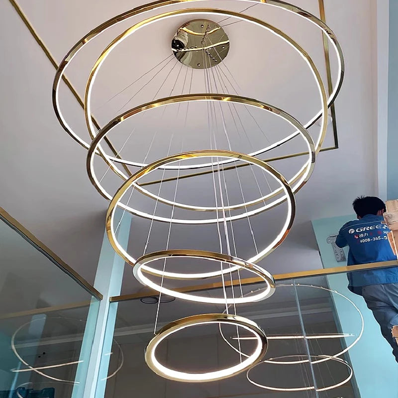Tiered Ring Villa Chandelier — Grand Staircase Ceiling Light