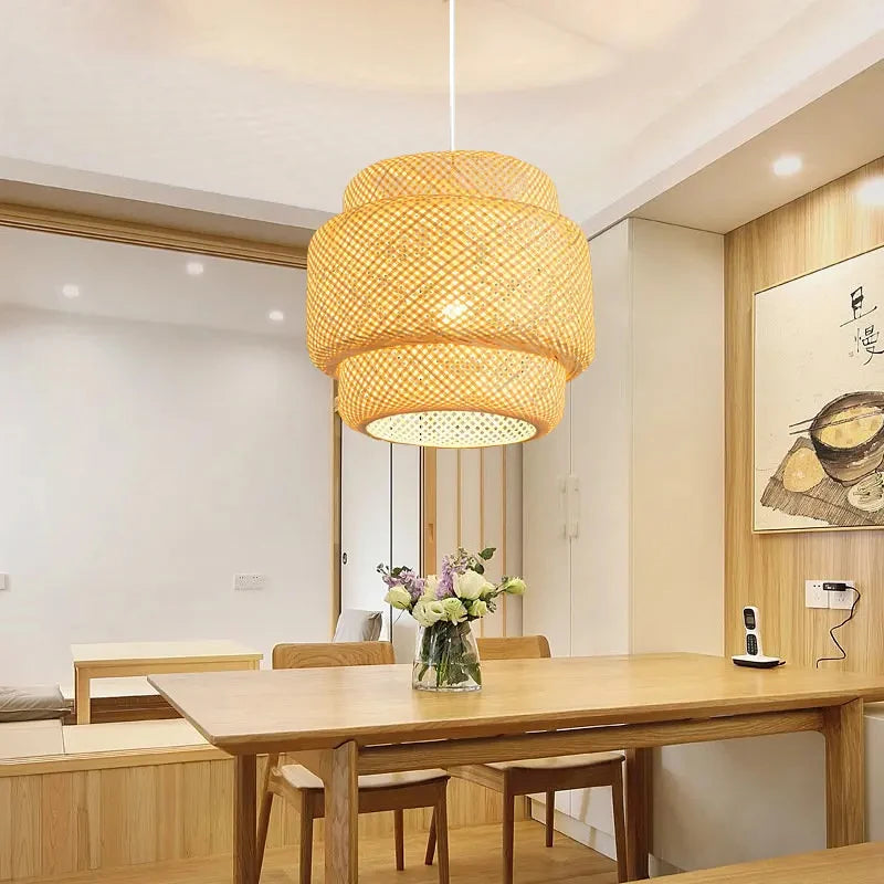 Hand-Woven Bamboo Lantern Pendant Light — Vintage Dining & Bedroom Fixture