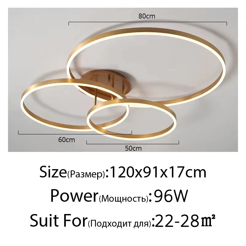 Gold Ring Chandelier — Modern Multi-Circle LED Ceiling Light