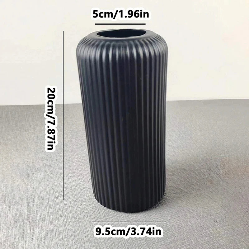 Striped Ceramic-Look Flower Vase — Modern Decorative Vessel