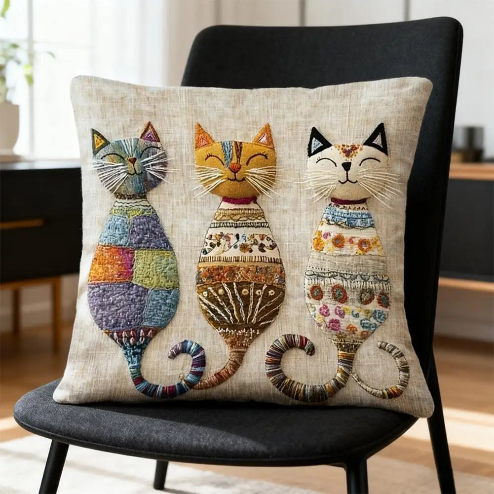 Cat-Patterned Pillow Cover — Playful 2D Print Sofa Cushion