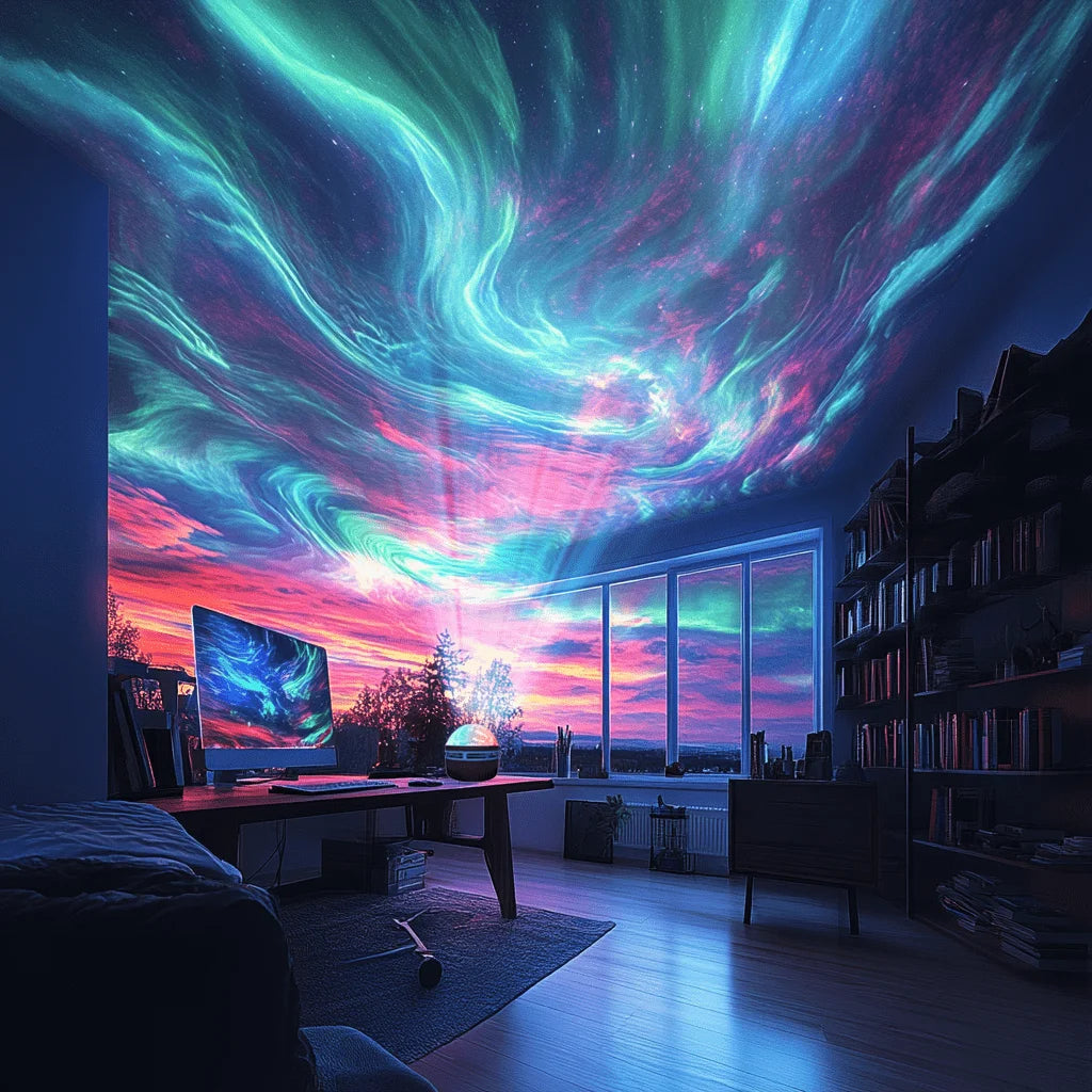 7-Color Starry Sky Aurora Projector — Remote Control Rotating Night Light