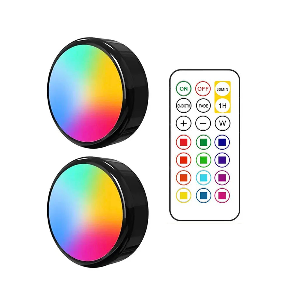 RGBW LED Puck Light Kit — 16-Color Remote Control Under Cabinet Light