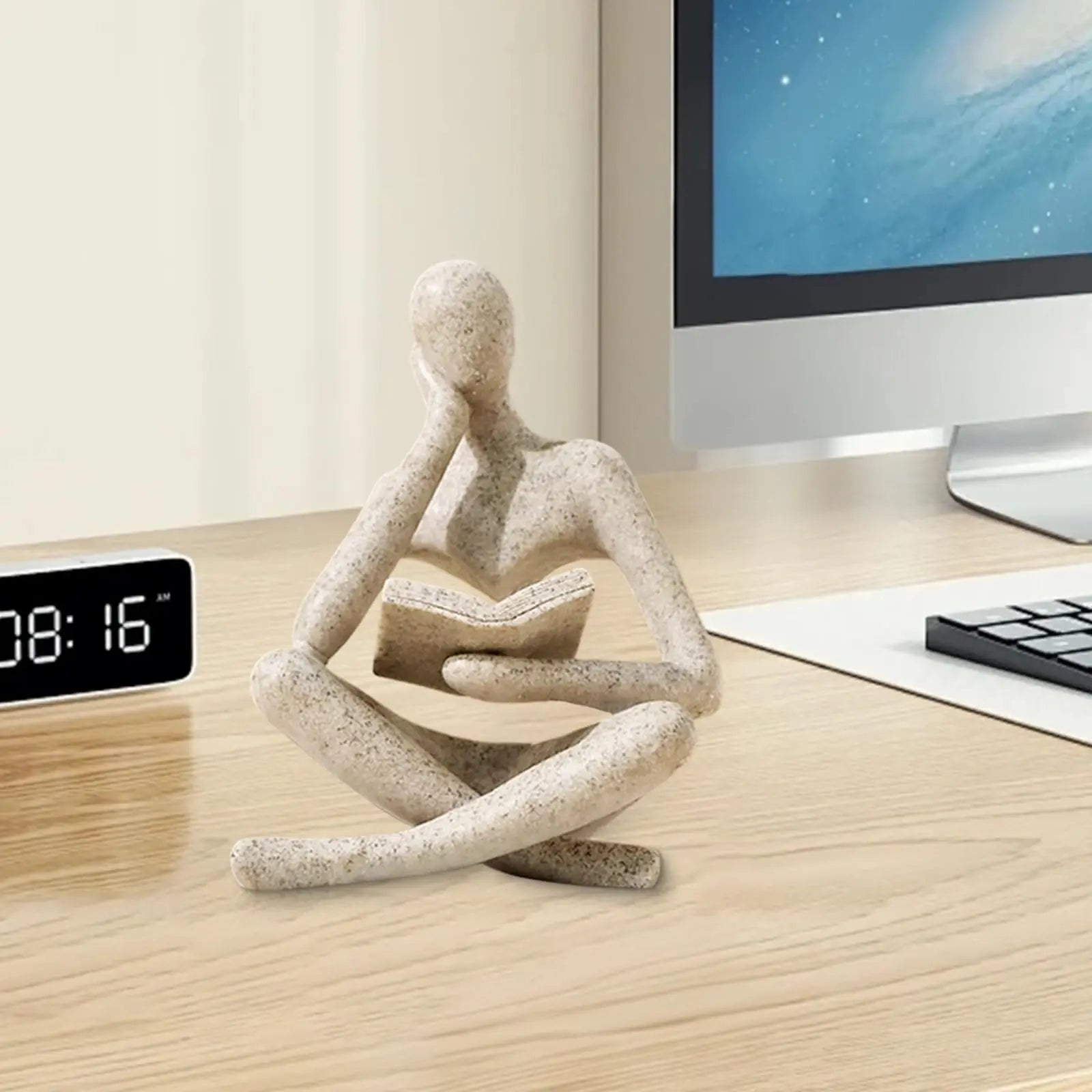 Abstract Thinker Statue — Reading Sculpture Bookshelf Decor