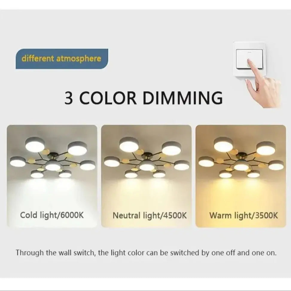 Tri-Color LED Ceiling Chandelier — Nordic Hotel-Style Pendant Lamp
