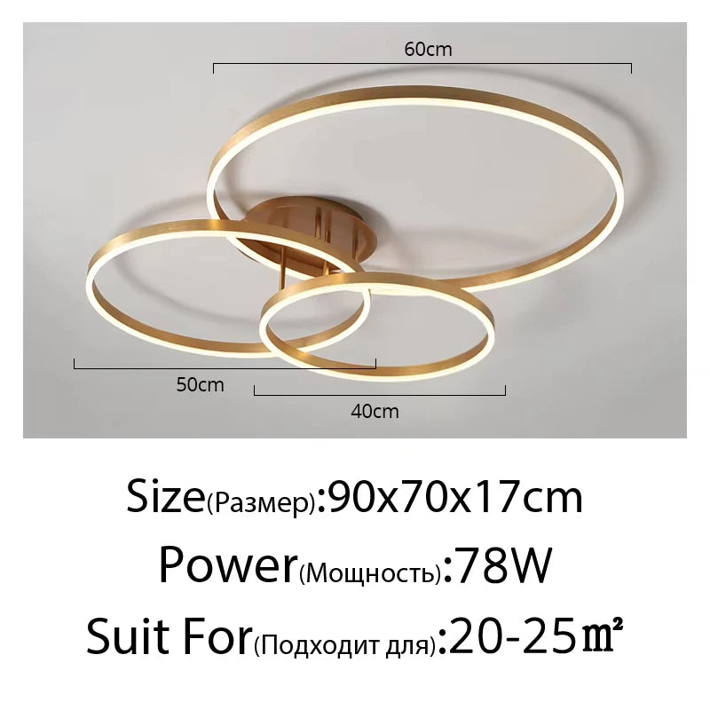 Gold Ring Chandelier — Modern Multi-Circle LED Ceiling Light