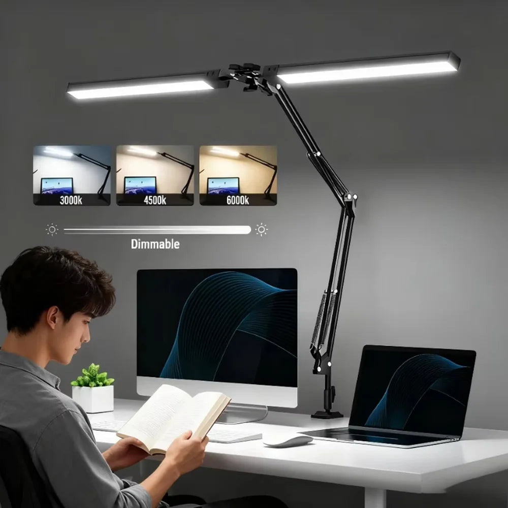 Eye-Care Clamp Desk Lamp — Adjustable Reading Light with 10 Brightness Levels