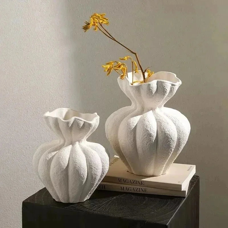 French Minimalist Ceramic Vase — Floral Vessel & Table Centerpiece