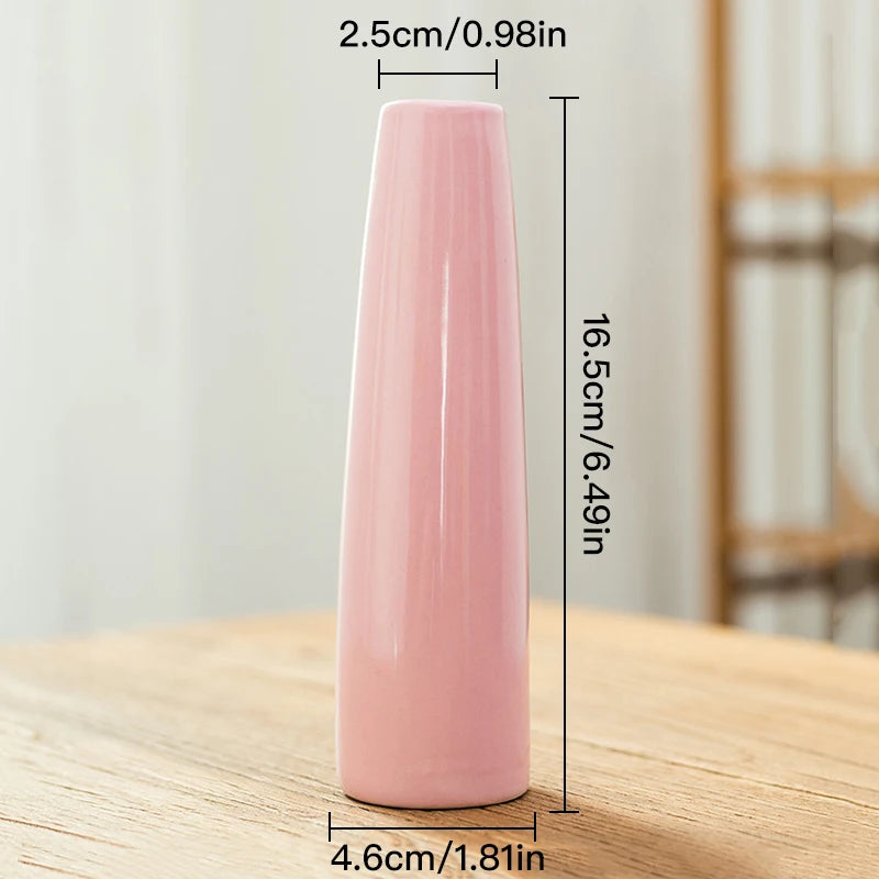 Slim Colorful Ceramic Vase — Desktop Hydroponic Flower Vessel