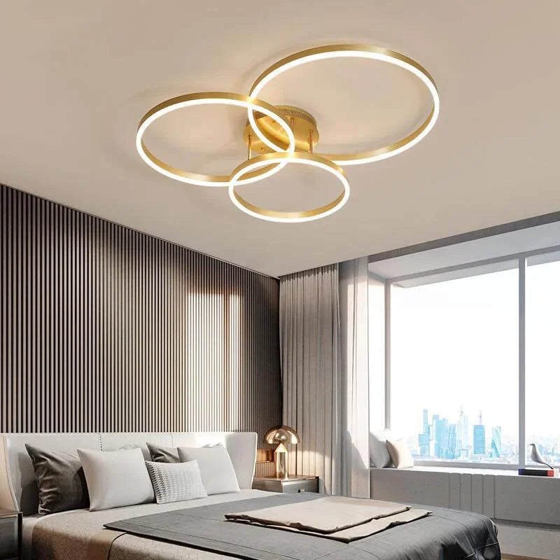 Gold Ring Chandelier — Modern Multi-Circle LED Ceiling Light