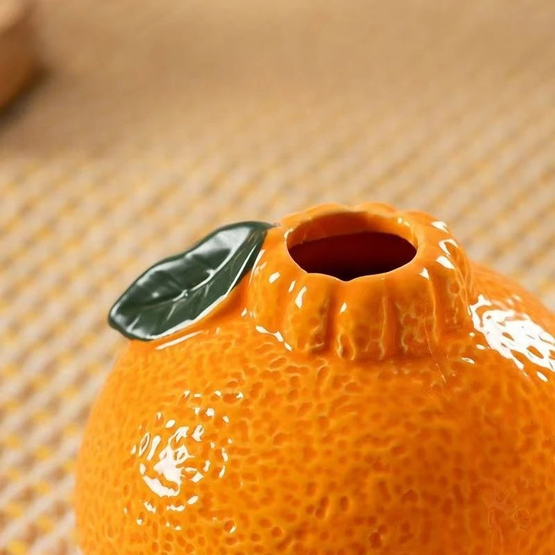 Glazed Orange Ceramic Fruit Vase — Tabletop Centerpiece Decoration